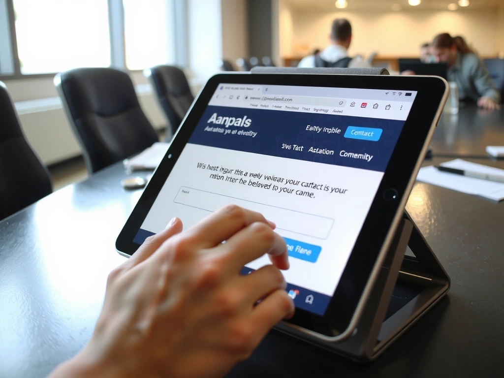 Nahaufnahme einer Hand, die auf ein Tablet tippt, auf dem eine E-Mail-App mit einer Kontaktanfrage geöffnet ist.